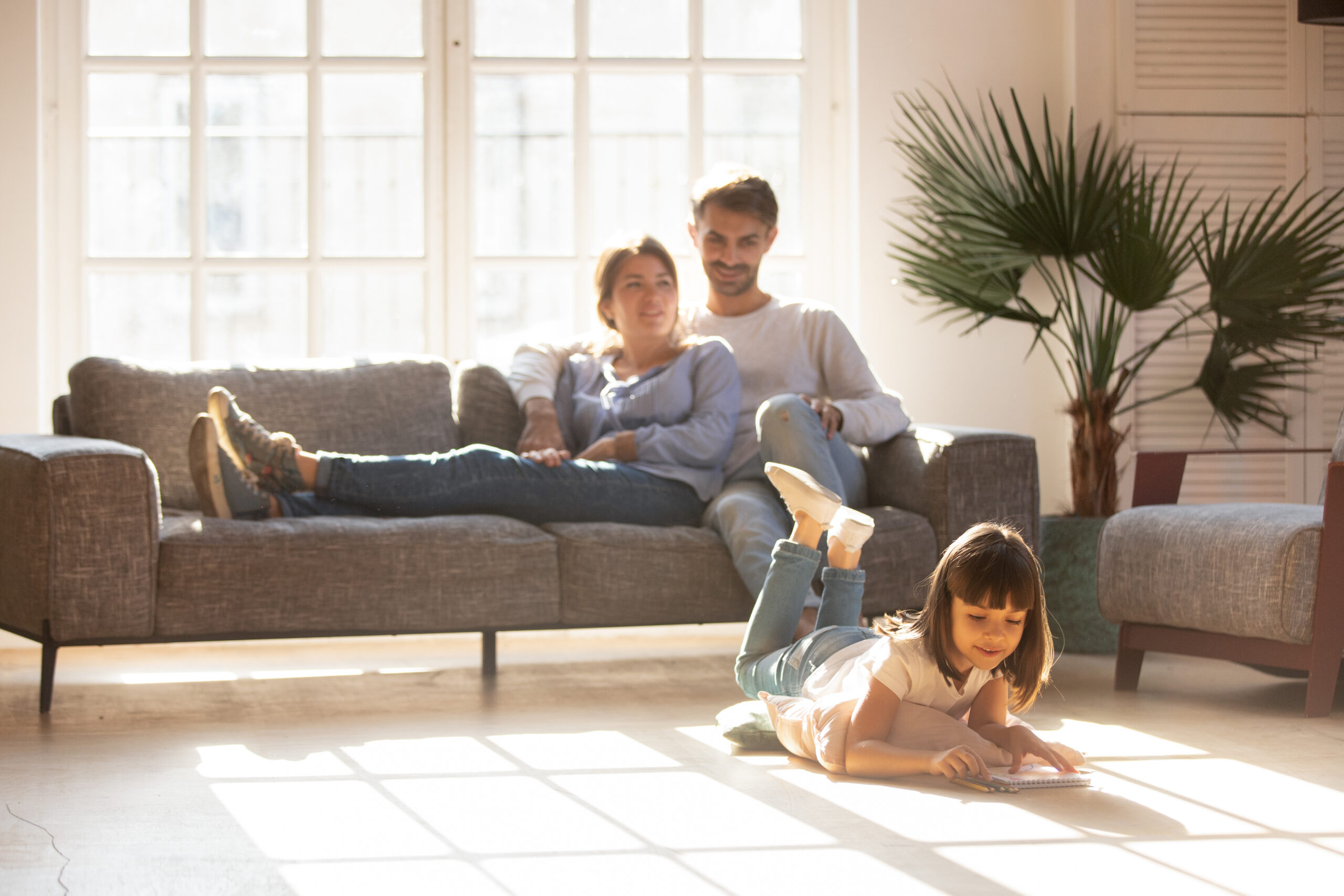 Family on couch